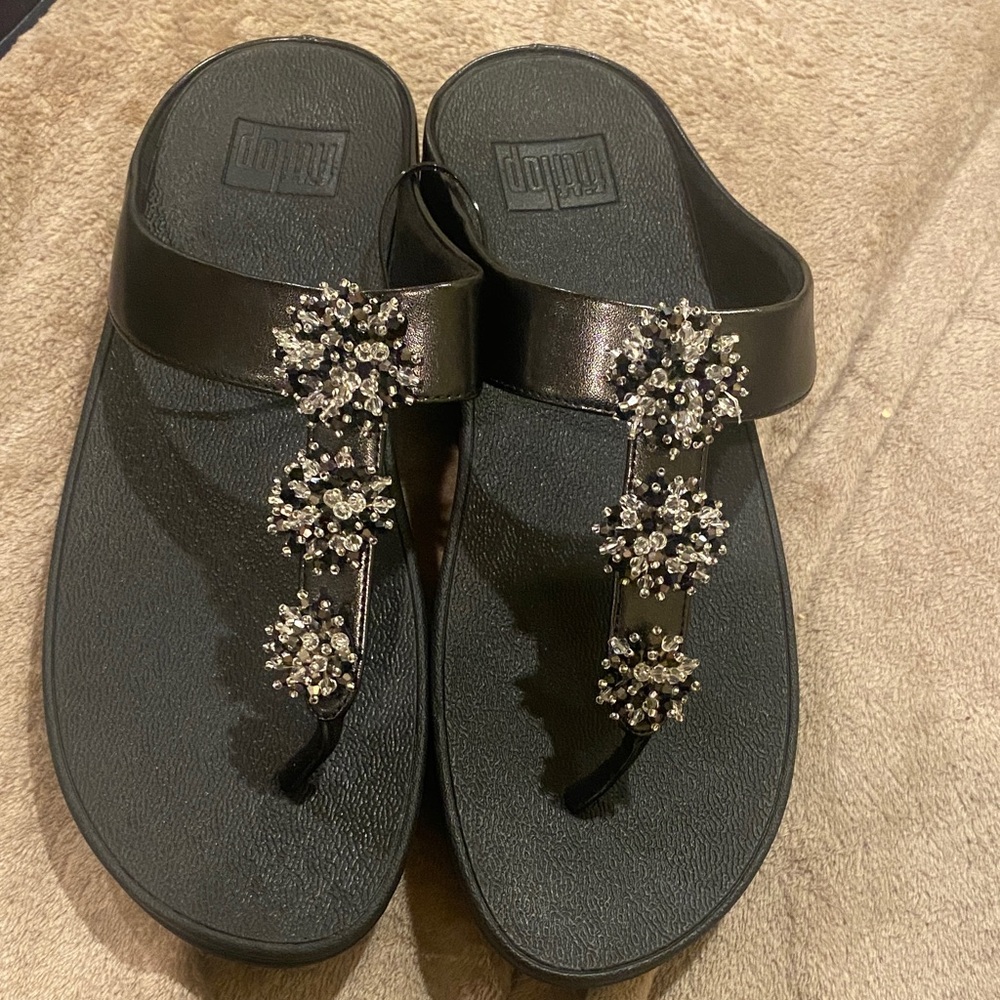 FitFlop Black Sandals with Sparkling Embellishments